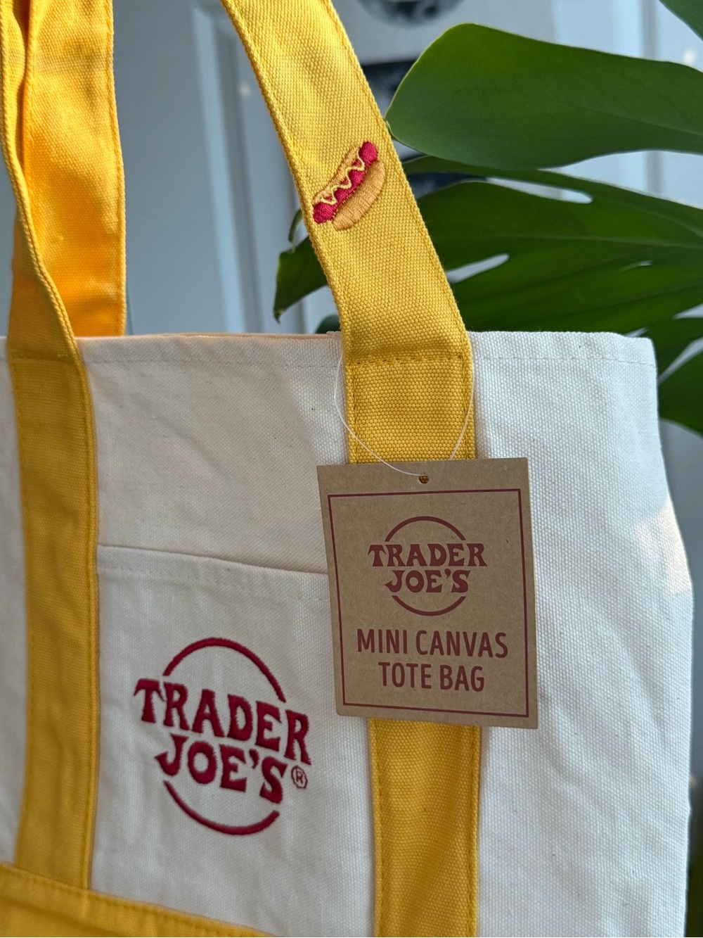 Trader Joe's Mini Canvas Tote Bag in Yellow and Natural